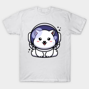 Cute baby polar bear wearing an astronaut helmet, cartoon character T-Shirt